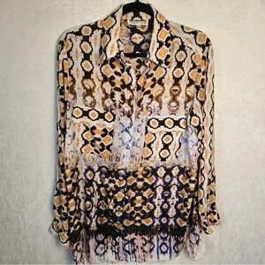 Mishca Womens L Tie Dye Animal Print Long Sleeve Tunic Top Button Up Pockets